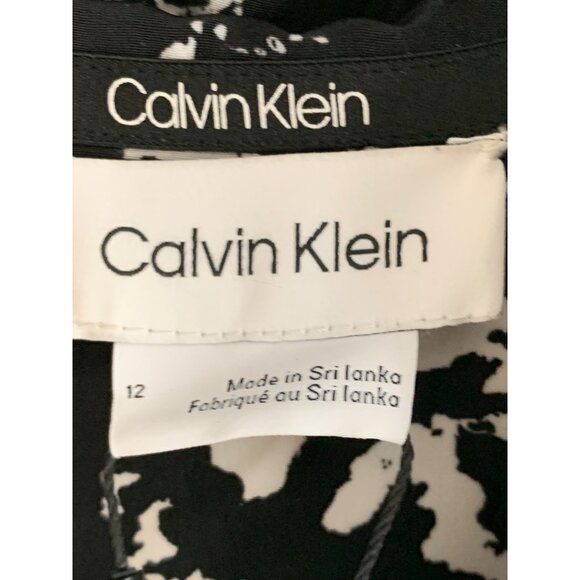 Calvin Klein Women's Black Abstract True Wrap Dress Size 12 7292 NWT Short SLV - Picture 7 of 9